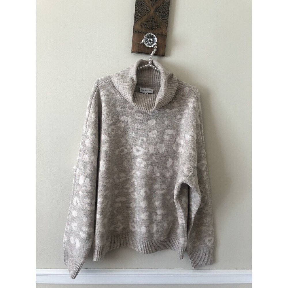 NWOT Gibson Latimer Size XXL Leopard Turtleneck Jacquard Sweater Wool Blend